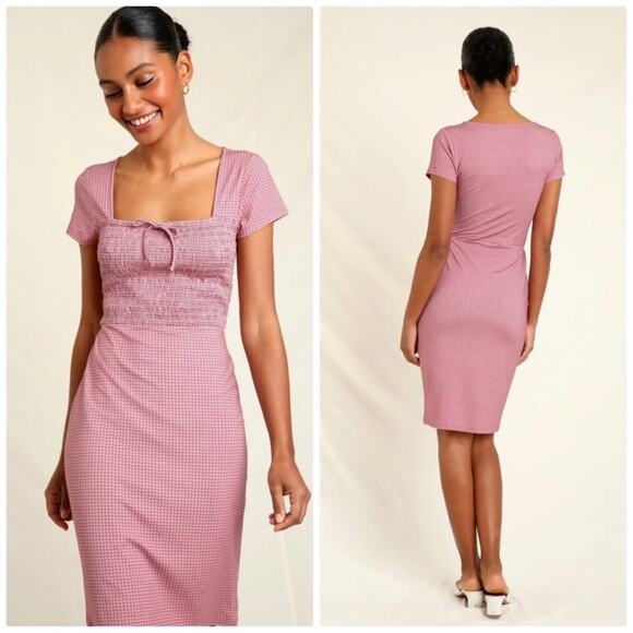 Rouje Dresses & Skirts - Rouje Deb Women's Gingham Slightly Puffed Sleeve Dress in Pink Size 6